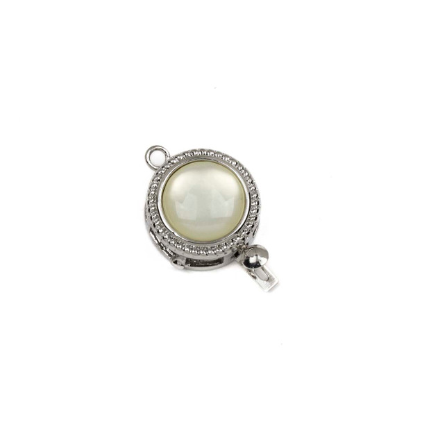 Mother of Pearl Shell Silver Platinum Plated Brass Clasp - 12.5x18.5mm, Coin, 1 per bag