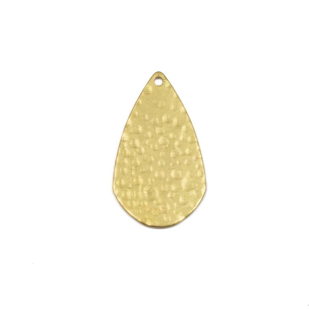 15.5x27mm teardrop-shaped brass components with a hammered texture, available in both raw and coated finishes, ideal for jewelry-making projects like earrings or pendants.