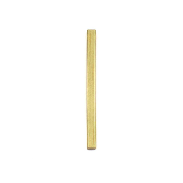 Rectangular brass bar drop components measuring 2.5x35mm, available in raw and coated brass finishes with a top hole for jewelry making.