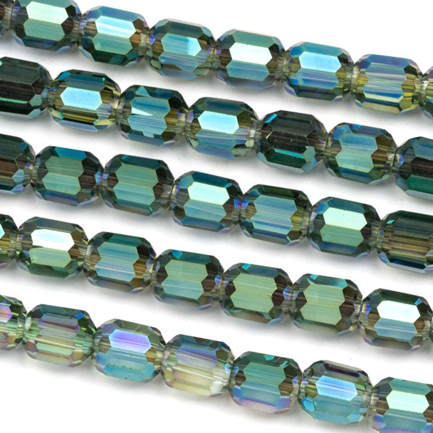 Crystal 6x7mm Smoky Green Faceted Tube Beads with an AB finish - 8 inch strand