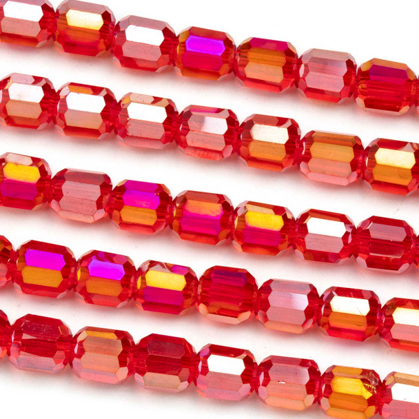 Crystal 6x7mm Red Faceted Tube Beads with a Golden AB finish - 8 inch strand