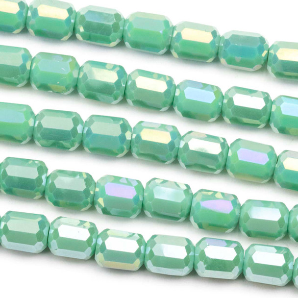 Crystal 6x7mm Opaque Seafoam Green Faceted Tube Beads with an AB finish - 8 inch strand