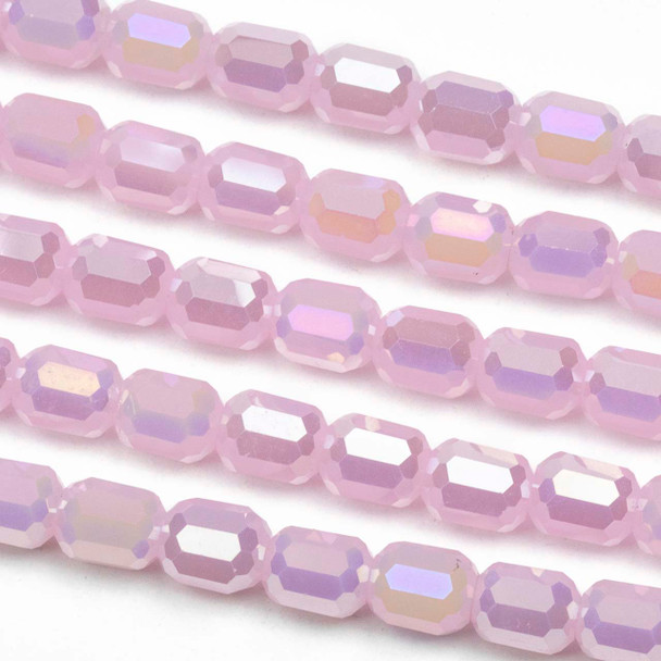 Crystal 6x7mm Opaque Primrose Pink Faceted Tube Beads with an AB finish - 8 inch strand