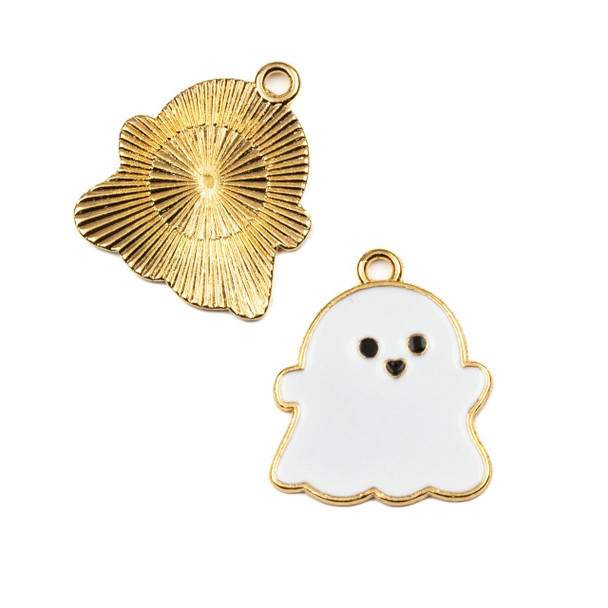 Cherry Tree Beads Enameled Gold Plated Brass 19.5x23.5mm White Ghost Charms - 2 per bag 