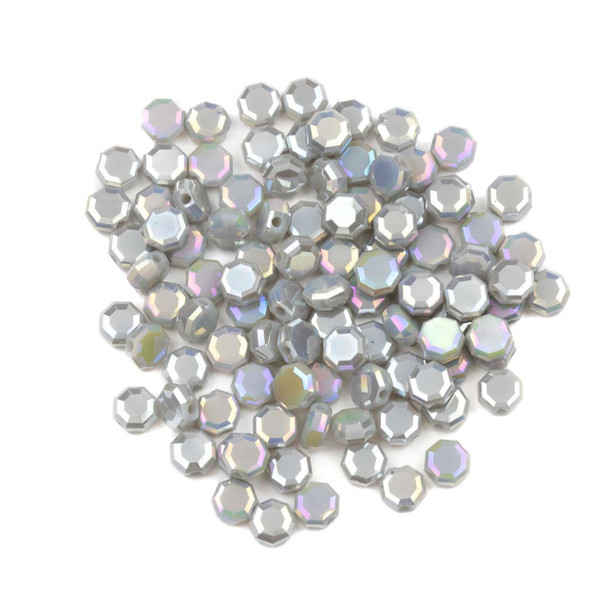 Cherry Tree Beads Crystal Beads - 5mm Faceted Octagonal Coin, Opaque Light Fog Gray with an AB finish, 20 inch strand 