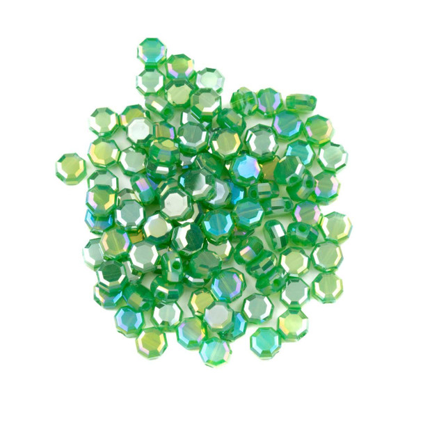 Cherry Tree Beads Crystal Beads - 5mm Faceted Octagonal Coin, Opaque Fern Green with an AB finish, 20 inch strand 