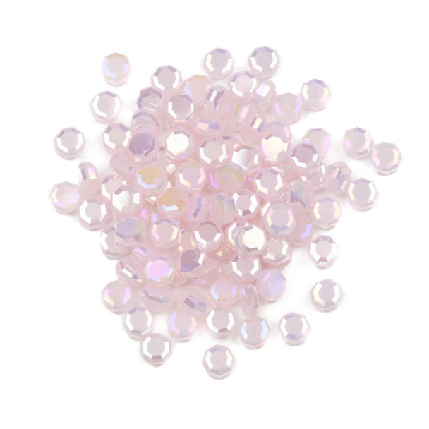 Cherry Tree Beads Crystal Beads - 5mm Faceted Octagonal Coin, Opaque Primrose Pink with an AB finish, 20 inch strand 