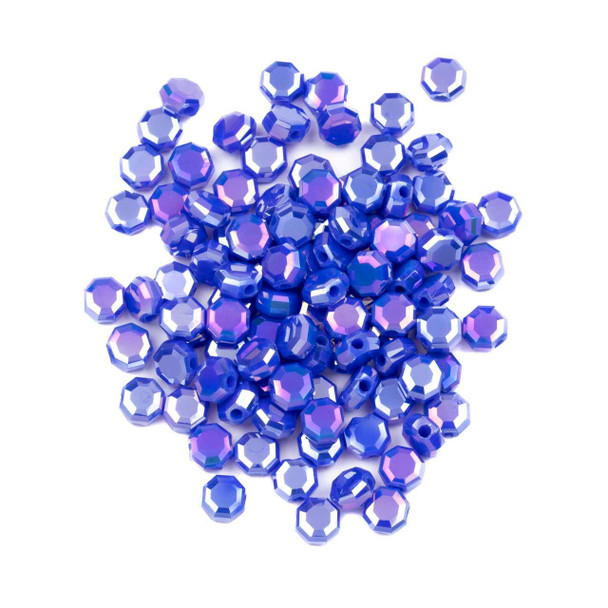 Cherry Tree Beads Crystal Beads - 5mm Faceted Octagonal Coin, Opaque Persian Blue with an AB finish, 20 inch strand 