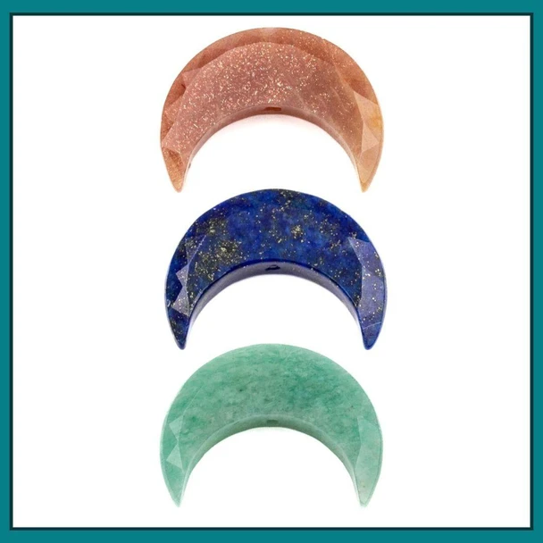 Cherry Tree Beads Gemstone 19x25mm Faceted Vertical Drilled Crescent Moon Pendant - 1 per bag 