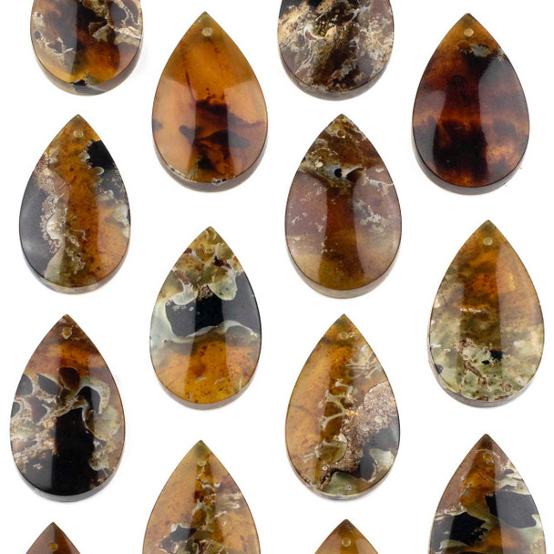 Cherry Tree Beads Amber approx. 22x35mm Top Front Drilled Teardrop Pendant - 1 piece 