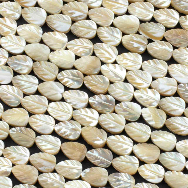 Cherry Tree Beads Mother of Pearl 6x9mm Tan Carved Leaf Beads - 16 inch strand 