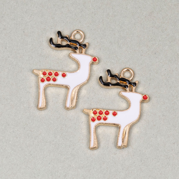Enameled Gold Pewter 16x23mm Reindeer Charms for DIY necklaces.