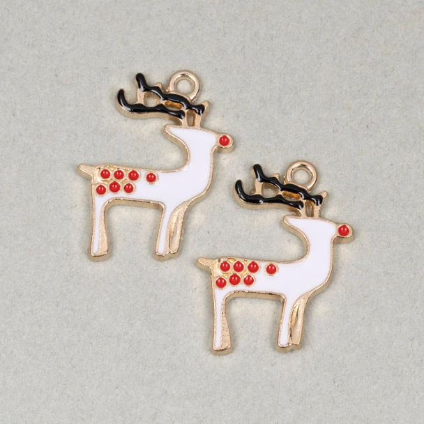 Cherry Tree Beads Enameled Gold Pewter 16x23mm Reindeer Charms - 2 per bag 