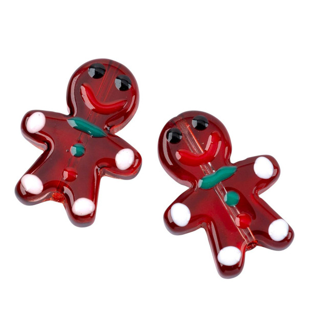Cherry Tree Beads Handmade Lampwork Glass Beads - 18x24mm Gingerbread Man, 2 per bag 