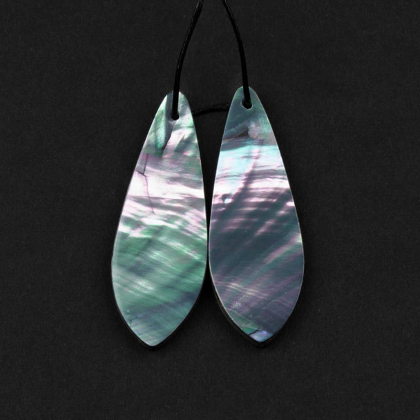 Cherry Tree Beads Black Lip Shell approx. 14x38mm Pointed Teardrop Pendant Pair - 2 pieces 