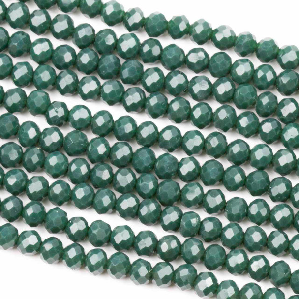Cherry Tree Beads Crystal Beads - approx. 3x4mm Faceted Rondelle, Opaque Dark Emerald Green, 17 inch strand 