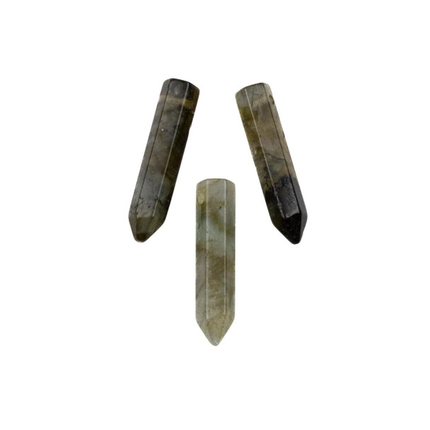 Cherry Tree Beads Labradorite approx. 6x26mm Flat Top, Top Drilled Single Terminated Hexagonal Point Pendant - 1 per bag 