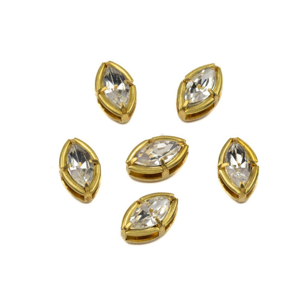 Cherry Tree Beads Raw Brass Crystal Component - 8x13mm Marquise Drop, Clear Crystals, 6 per bag