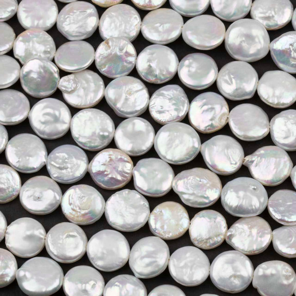 Cherry Tree Beads Freshwater Pearl approx. 10mm White Coin Beads - 8 inch strand 