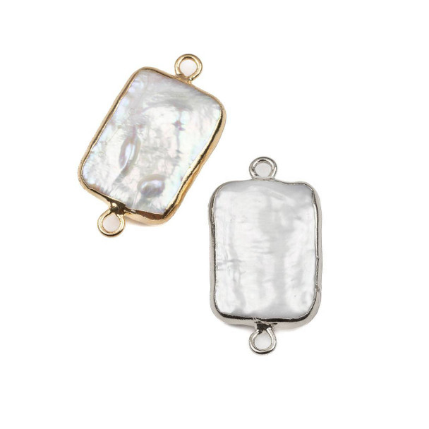 Cherry Tree Beads Freshwater Pearl approx. 13x24mm Rectangle Links with Plated Brass Bezel and Loops - 2 per bag