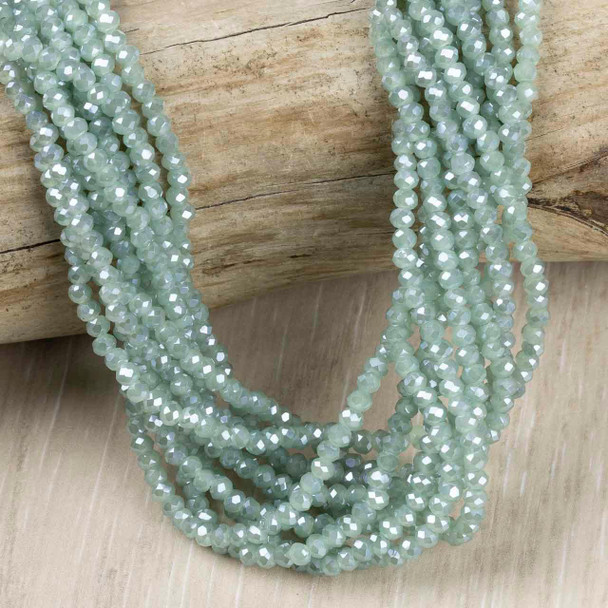 Crystal Beads - 2.5x3mm Faceted Rondelles, Opaque Frosted Sage, 14 inch strand