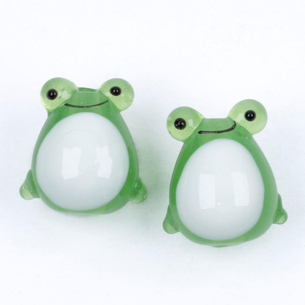 Cherry Tree Beads Handmade Lampwork Glass Beads - 14x15mm Green Frog, 2 per bag 