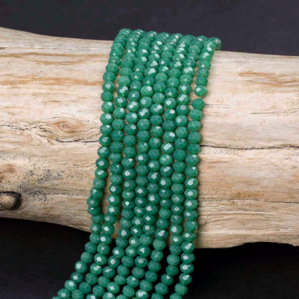 Crystal Beads - 2.5x3mm Faceted Rondelles, Opaque Green Velvet, 15 inch strand
