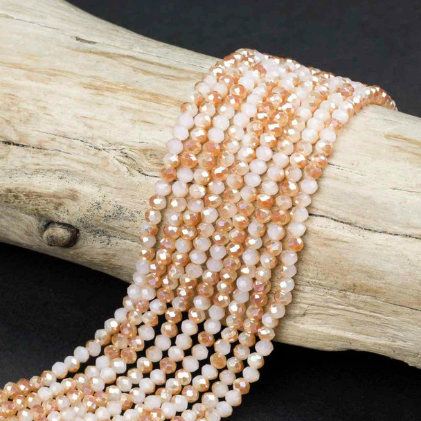 Crystal Beads - 2.5x3mm Faceted Rondelles, Opaque Melon Kissed Peach Opal, 16 inch strand