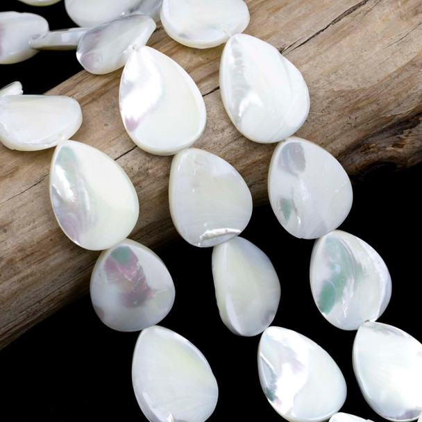 Cherry Tree Beads White Mother of Pearl 18x25mm Teardrop Beads - 15 inch strand 