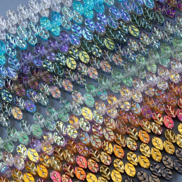 Cherry Tree Beads Glass Beads - 6.5x11mm Top Drilled Leaf Beads, 8 inch strand 