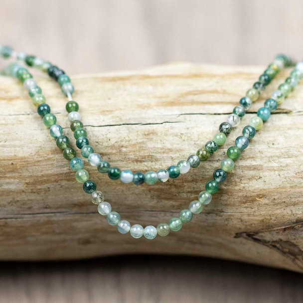 Cherry Tree Beads BOGO Moss Agate 3mm Round Beads - 15 inch strand 