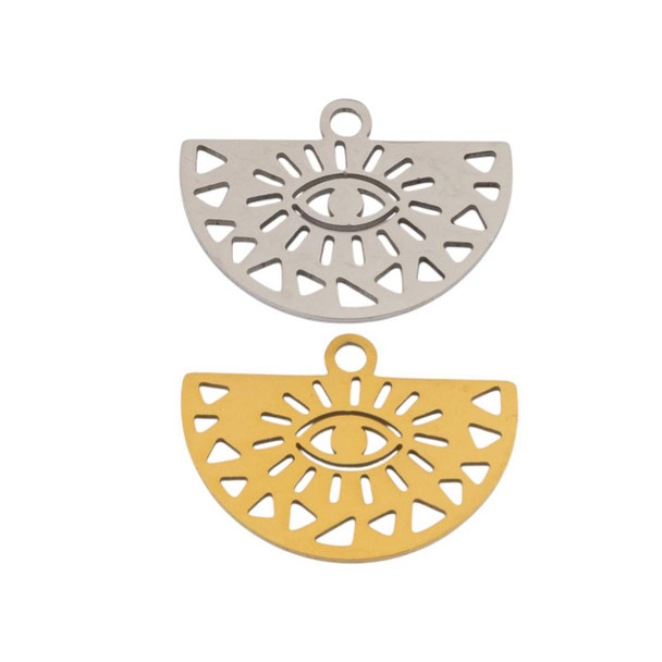 Cherry Tree Beads 304 Stainless Steel 13x18mm Half Moon with Evil Eye Charms - 2 per bag 