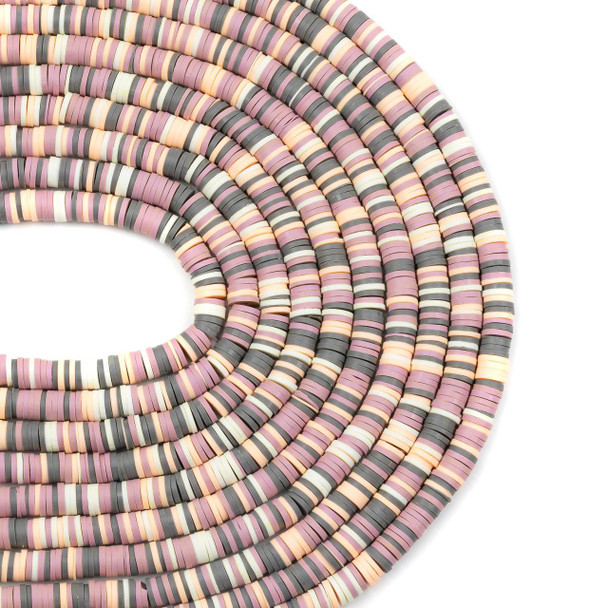 Cherry Tree Beads Polymer Clay 1x6mm Heishi Beads - Mauve & Peach Mix #EF29, 16 inch strand 