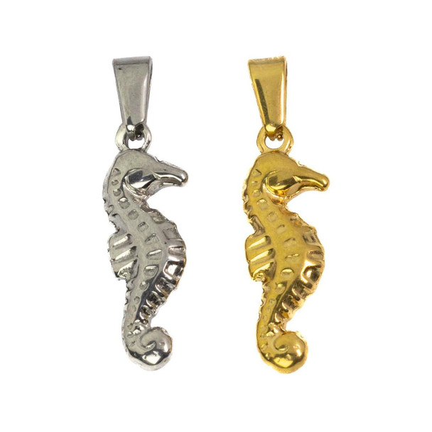 Cherry Tree Beads 304 Stainless Steel 7.8x21mm Seahorse Charms - 2 per bag 