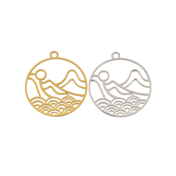 Cherry Tree Beads 304 Stainless Steel 25x28  Mountain & Beach Coin Pendants - 2 per bag 