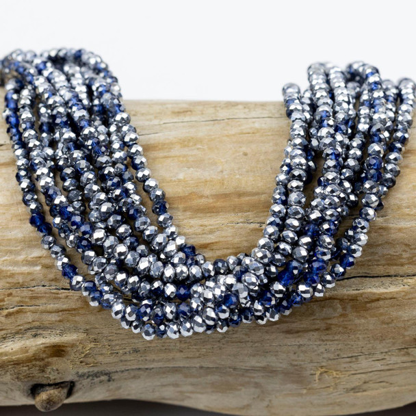 Cherry Tree Beads Crystal Beads - approx. 2x2.5mm Opaque Silver-Kissed Dark Steel Blue Faceted Rondelles, 15 inch strand 