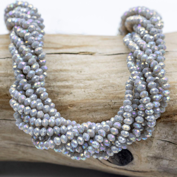 Cherry Tree Beads Crystal Beads - approx. 2.5x3mm Opaque Light Ash Gray Faceted Rondelles with AB finish, 15 inch strand  Cherry Tree Beads Crystal Beads - approx. 2.5x3mm Opaque Light Ash Gray Faceted Rondelles with AB finish, 15 inch strand