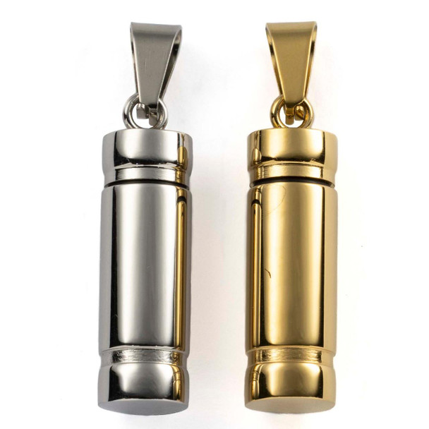 Cherry Tree Beads 304 Stainless Steel 8x30mm Container Pendant - 1 per bag  Cherry Tree Beads 304 Stainless Steel 8x30mm Container Pendant - 1 per bag