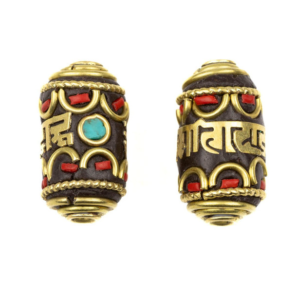 Cherry Tree Beads Tibetan Brass 10x19mm Barrel Bead - 1 per bag  Cherry Tree Beads Tibetan Brass 10x19mm Barrel Bead - 1 per bag