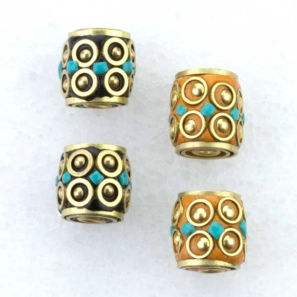Cherry Tree Beads Tibetan Brass 11x11mm Barrel Beads - 2 per bag 