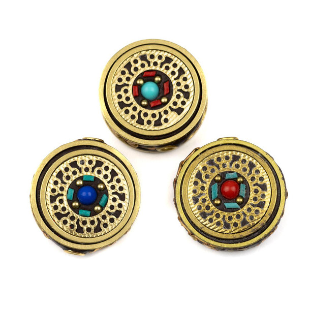 Cherry Tree Beads Tibetan Brass 22mm Brass Coin Focal Bead - 1 per bag  Cherry Tree Beads Tibetan Brass 22mm Brass Coin Focal Bead - 1 per bag