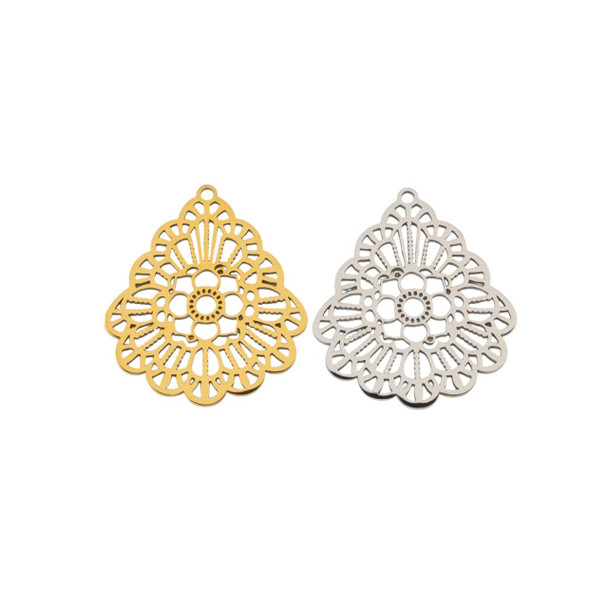 Cherry Tree Beads 304 Stainless Steel 20x23mm Flower Filigree Teardrop Pendant - 2 per bag 