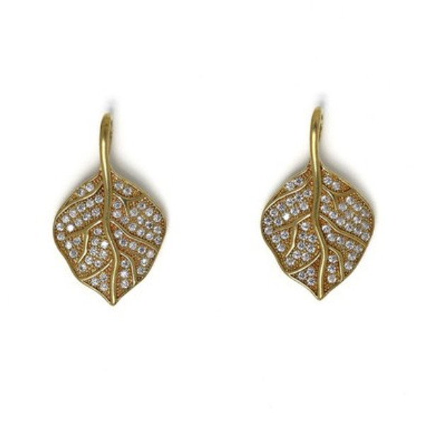 Brass 13x22.5mm Leaf Pendants with Clear Cubic Zirconia Crystals - 2 per bag