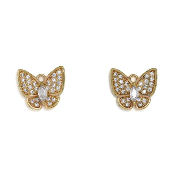Cherry Tree Beads Brass 12x13.5mm Butterfly Charms with Clear Cubic Zirconia Crystals - 2 per bag 
