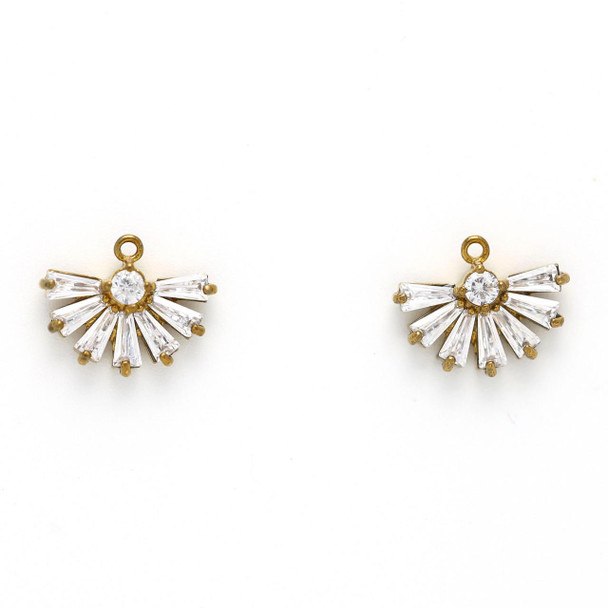 Cherry Tree Beads Brass 10x12.5mm Fan Charms with Clear Cubic Zirconia Crystals - 2 per bag 