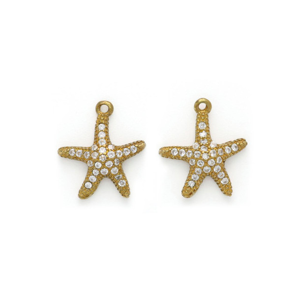 Cherry Tree Beads Brass 12x13.5mm Starfish Charms with Clear Cubic Zirconia Crystals - 2 per bag  Cherry Tree Beads Brass 12x13.5mm Starfish Charms with Clear Cubic Zirconia Crystals - 2 per bag