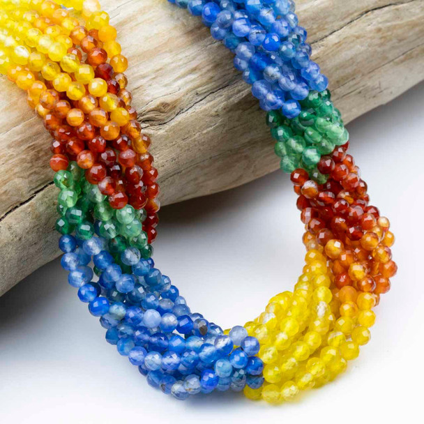 Cherry Tree Beads Red, Yellow, Blue, and Green Agate 4mm Faceted Rounds - 15 inch strand  Cherry Tree Beads Red, Yellow, Blue, and Green Agate 4mm Faceted Rounds - 15 inch strand