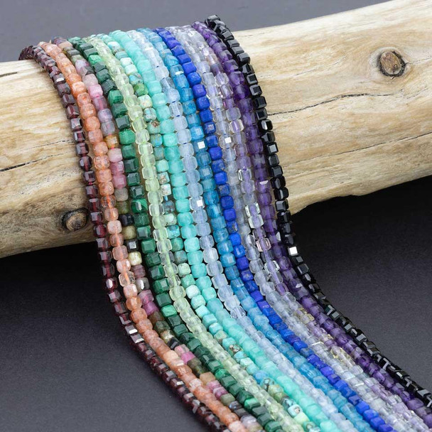 Cherry Tree Beads Natural Gemstone 3mm Faceted Cube Beads - 8 inch strand 