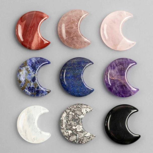 Cherry Tree Beads Gemstone 32mm Crescent Moon Pendant - 1 per bag 