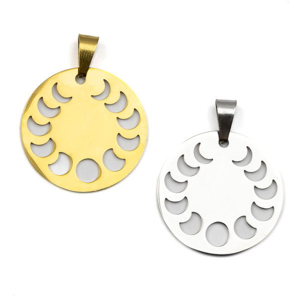 Cherry Tree Beads 304 Stainless Steel 30mm Moon Phase Coin Pendant - 2 per bag 